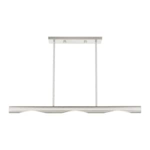 Acra 3-Light Brushed Nickel Linear Chandelier with Shiny White Accents