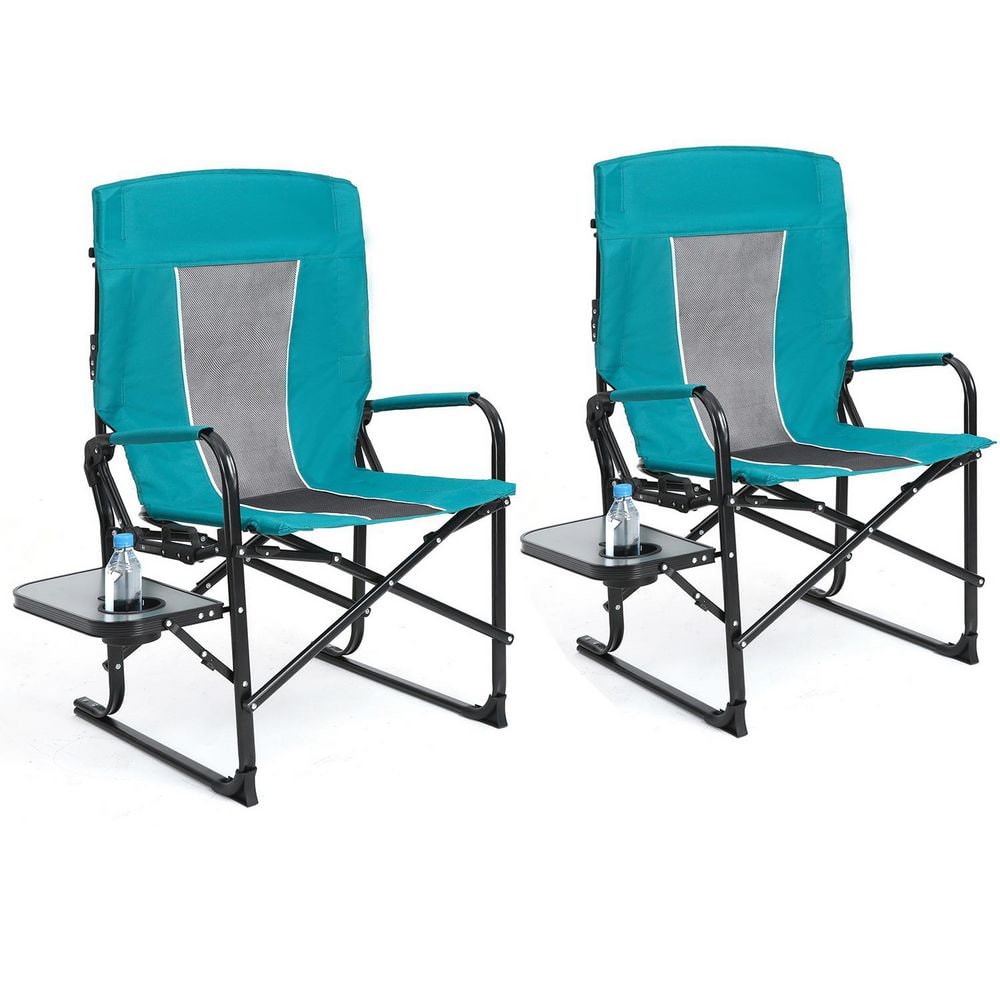 Folding Outdoor Camping Chair, 2-Piece Oversized Portable Chair Set w/ Side