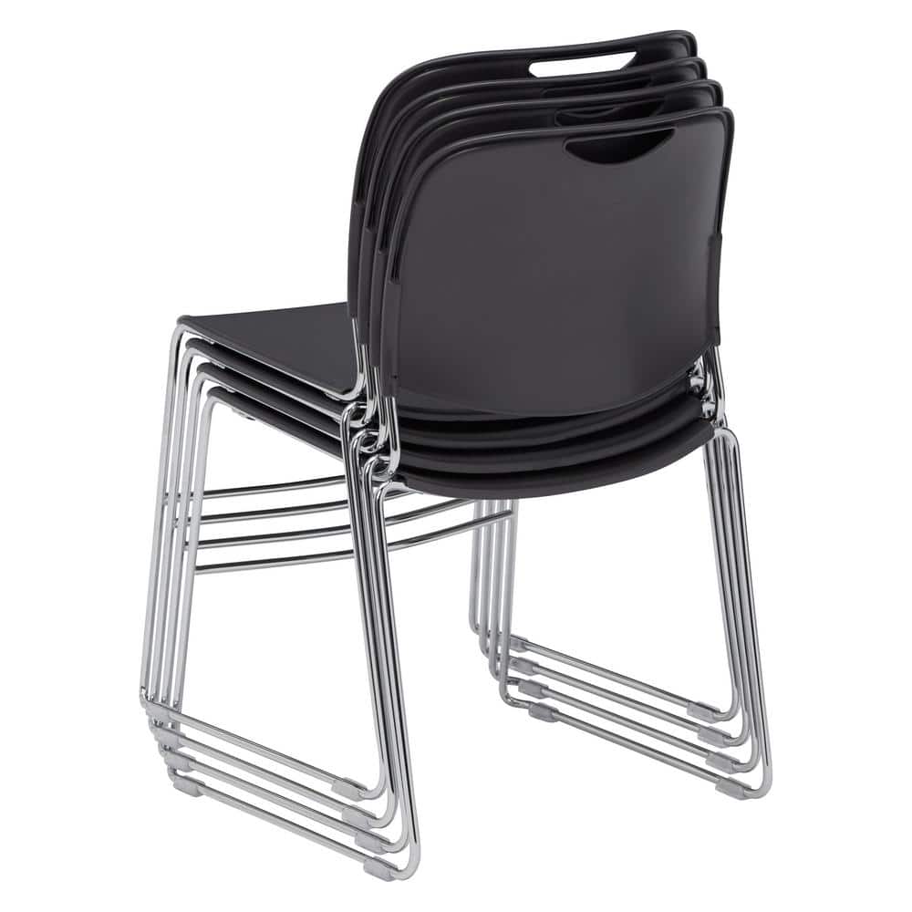 Gunmetal Ultra-Compact Stackable Chair with Chrome Frame - Set of 4