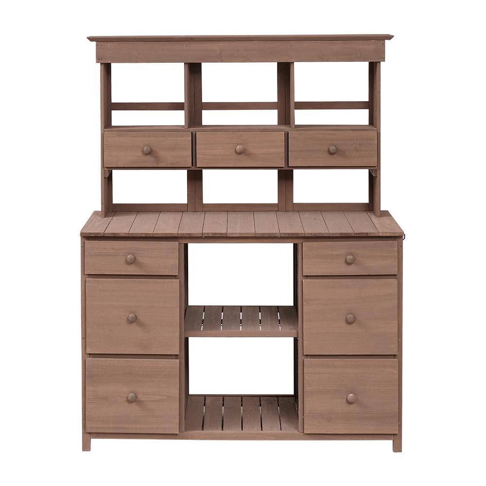 Brown Garden Potting Bench Table Rustic and Sleek Design with Multiple Draw