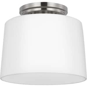 Adley Collection 8.62 in. One-Light Brushed Nickel Etched Opal Glass New Traditional Flush Mount Light