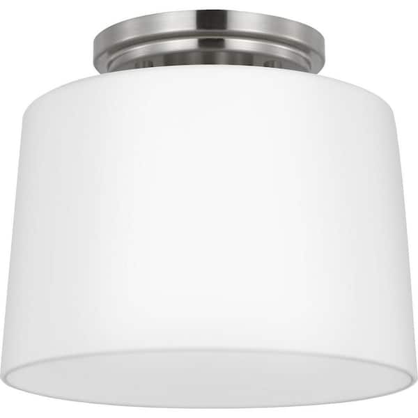 Progress Lighting Adley Collection 8.62 in. One-Light Brushed Nickel Etched Opal Glass New Traditional Flush Mount Light