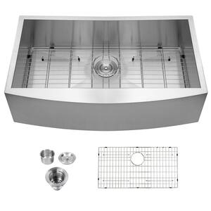 36 in Framhouse/Apron-Front Single Bowl 16 Gaige Stainless Steel Kitchen Sink with Bottom Grids