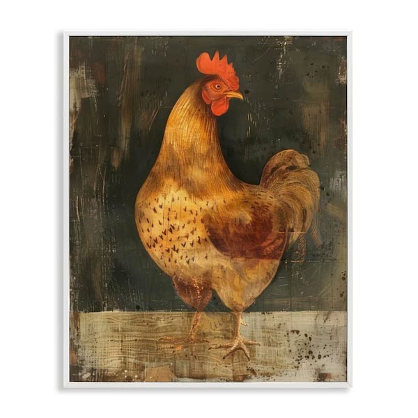 Stupell Industries Chicken on Rustic Background by LSR Design Studio White Framed Animal Giclee Art Print 30 in. x 24 in.