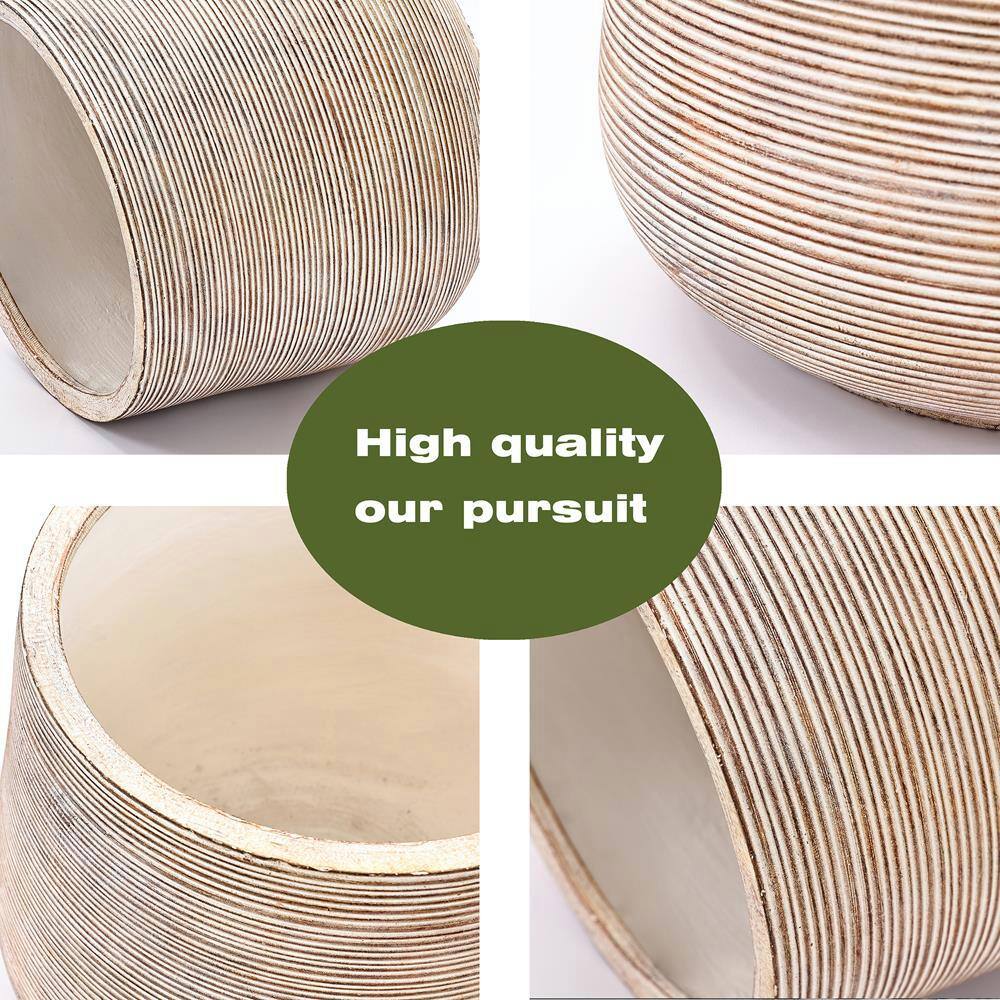 Distressed Tan and White Ribbed Round Planter