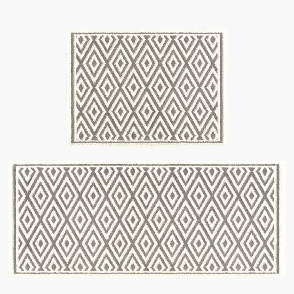 THE SOFIA RUGS Sofihas Floor Mats, Gray, 24x59+24x35, polypropylene,  Geometric, Set 2 Piece Non-Slip, Washable, Kitchen Mat K-MAT-64B-GR-2-24 -  The Home Depot