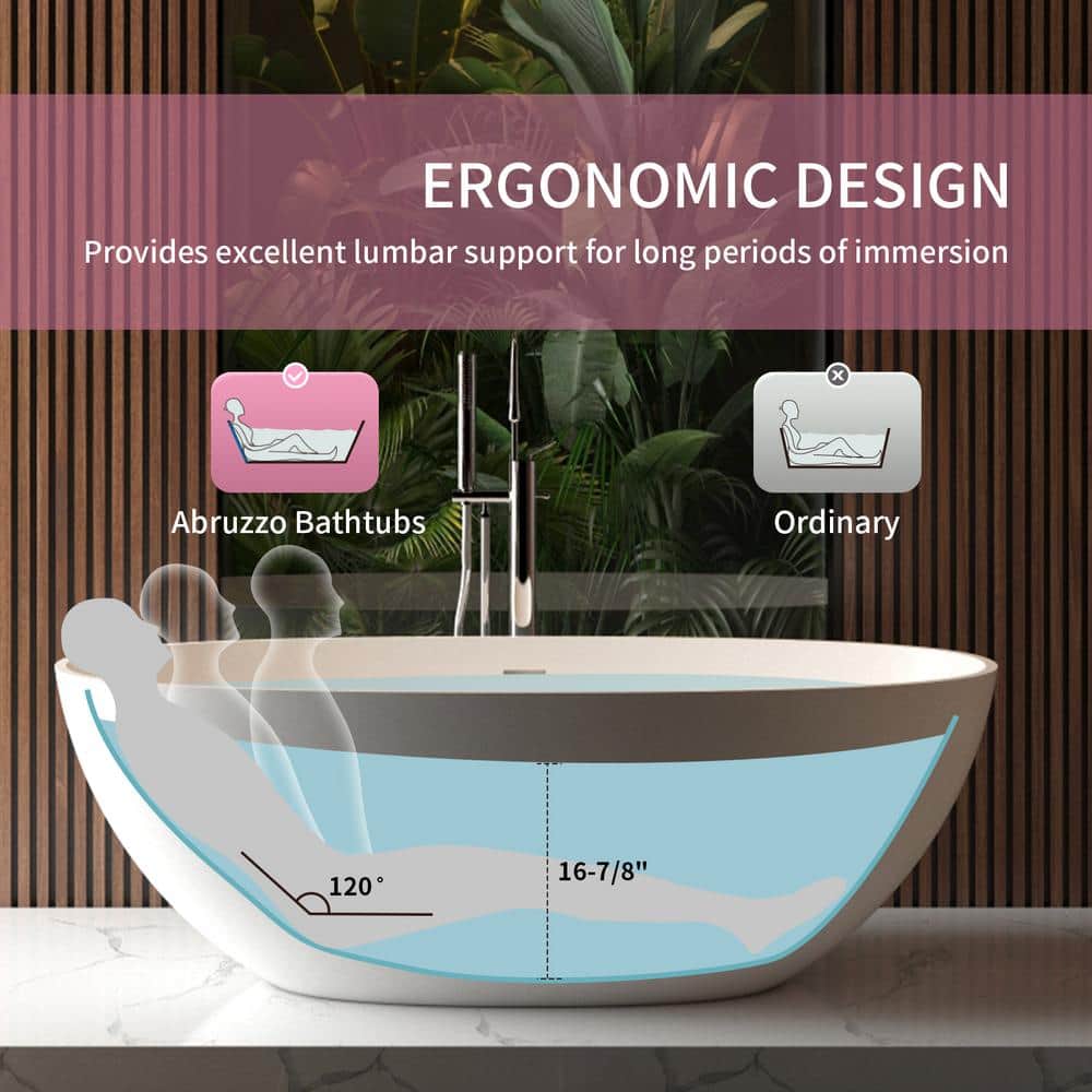 65" White Acrylic Freestanding Soaking Bathtub with Drain