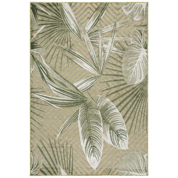 Cabana 5 x 8 Blue Green/Beige Leaf Area Rug