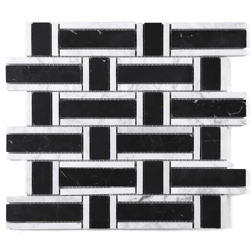 Nero Marquina Black and White 12.01 in. x 12.01 in. Geometric Polished Marble Mosaic Tile (10.1 sq. ft./Case) price history on PriceWatchPro