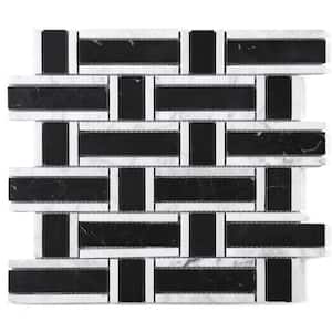 Nero Marquina Black and White 12.01 in. x 12.01 in. Geometric Polished Marble Mosaic Tile (10.1 sq. ft./Case)