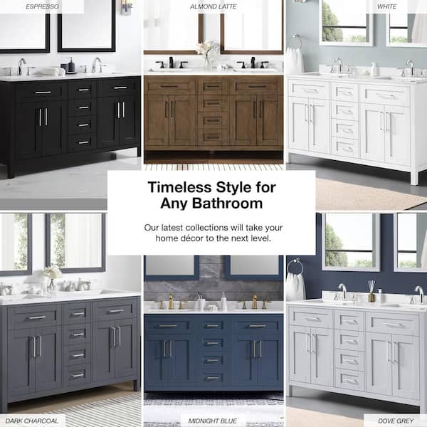 OVE Decors Tahoe 72-in Dove Gray Undermount Double Sink Bathroom Vanity with White Engineered Stone Top