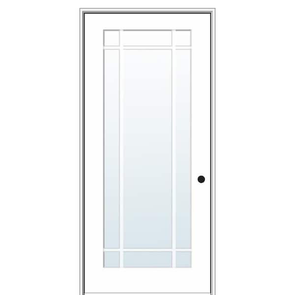 MMI DOOR 30 in. x 80 in. Left Handed Primed Composite Clear Glass 9 Lite True Divided Single Prehung Interior Door