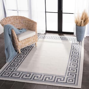 Martha Stewart Silver/Gray 7 ft. x 9 ft. Solid Fret Border Indoor/Outdoor Patio  Area Rug