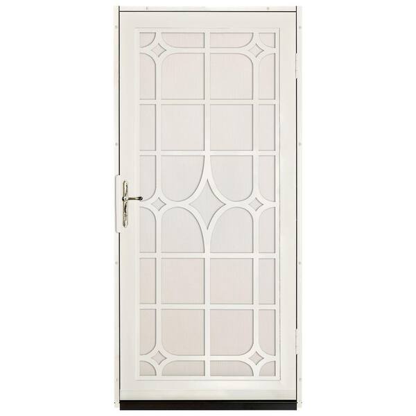 Unique Home Designs 36 in. x 80 in. Lexington Almond Surface Mount Steel Security Door with Almond Perforated Screen and Brass Hardware