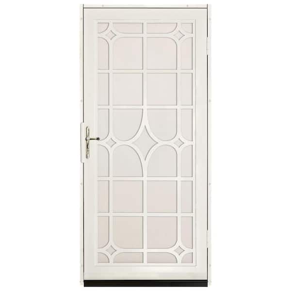 Unique Home Designs 36 in. x 80 in. Lexington Almond Surface Mount Steel Security Door with Almond Perforated Screen and Nickel Hardware