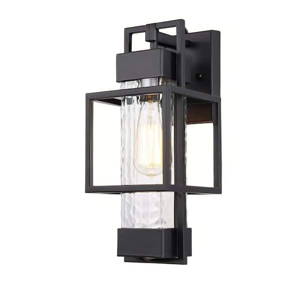 1-Light Modern Black Outdoor Wall Lantern Sconce with Clear Glass for Garden