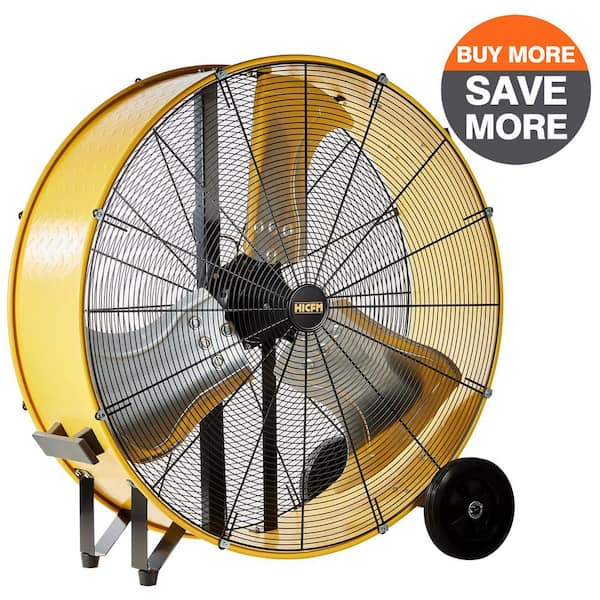 36 in. 2 Speeds Drum Fan in Yellow with Powerful 4/5 HP Motor, Commercial or Industrial Fan, Turbo Blade, Low Noise