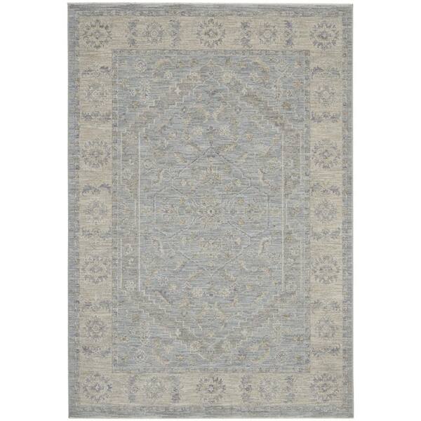 5 ft. x 8 ft. Beige and Blue Floral Power Loom Area Rug