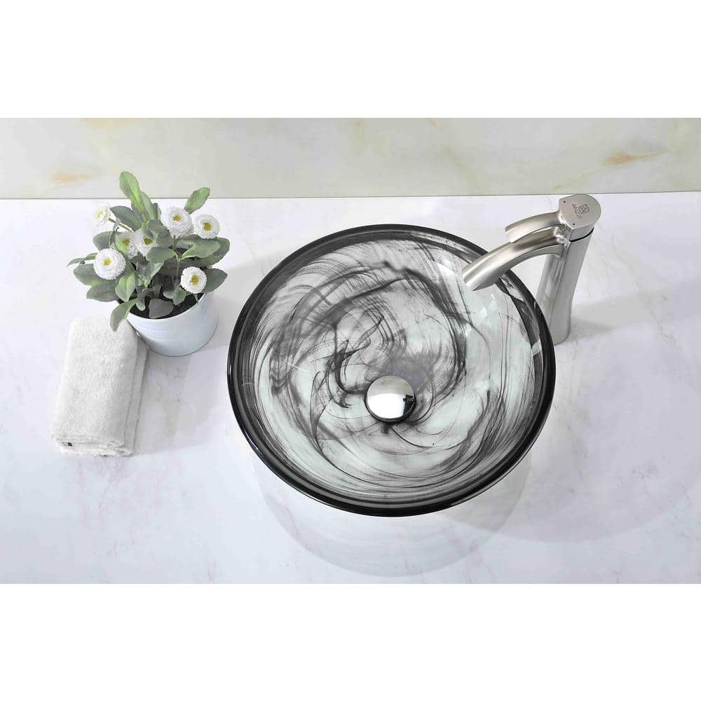 Smoky Green Tempered Glass Circular Vessel Sink