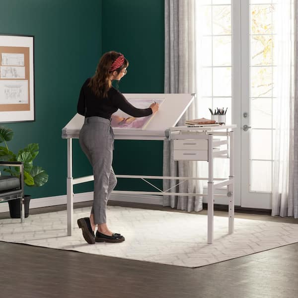 Graphix Height Adjustable Multi-Tasking, Steel Base with MDF Split Top Craft, Drawing, Drafting Table with Storage