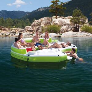 Multi-color Vinyl Octogon Inflatable 6-Person Key Largo Party Island Pool Float with Built-In Coolers