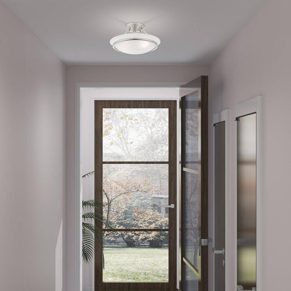 Elegant Alabaster Glass Bowl 2-Light LED Semi Flush Mount in Brushed Nickel