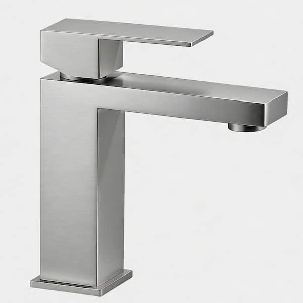 Basin Faucet Single Handle Single Hole Bathroom Faucet with 15° Angled Spout Splash-Free in Brushed Nickel