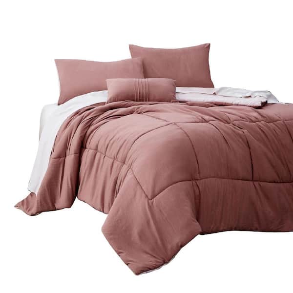THE URBAN PORT Alice 6- Piece Pink Solid Print Microfiber Twin Comforter Set