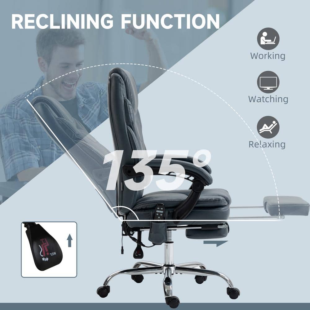 Gray PU Leather High Back Heated Massage Office Chair with Footrest