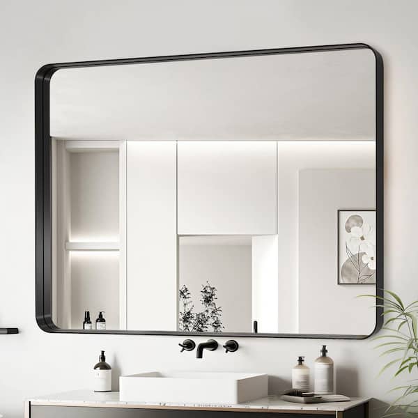 40 in. W x 30 in. H Rectangular Framed Wall Bathroom Vanity Mirror in Black