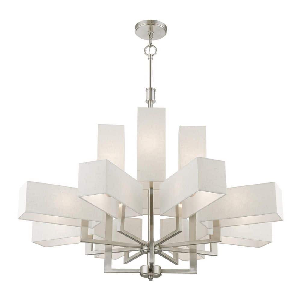 Elegant Brushed Nickel 12-Light Chandelier with Crystal Accents