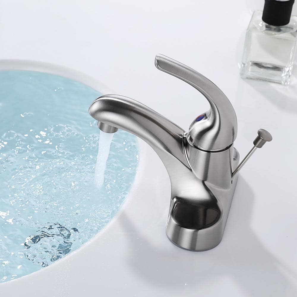 Brushed Nickel Single Handle Low Arc Bathroom Faucet with Drain Kit