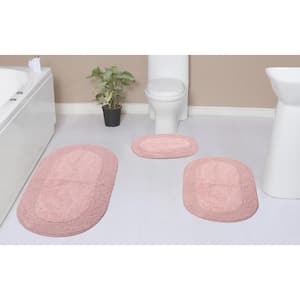 Double Ruffle Collection 100% Cotton Bath Rugs Set, 3-Pcs Set with Runner, Pink