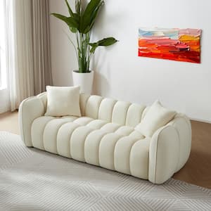 Marcus 89.5 in. Round Arm Boucle Fabric Modern Rectangle Sofa in. Cream White