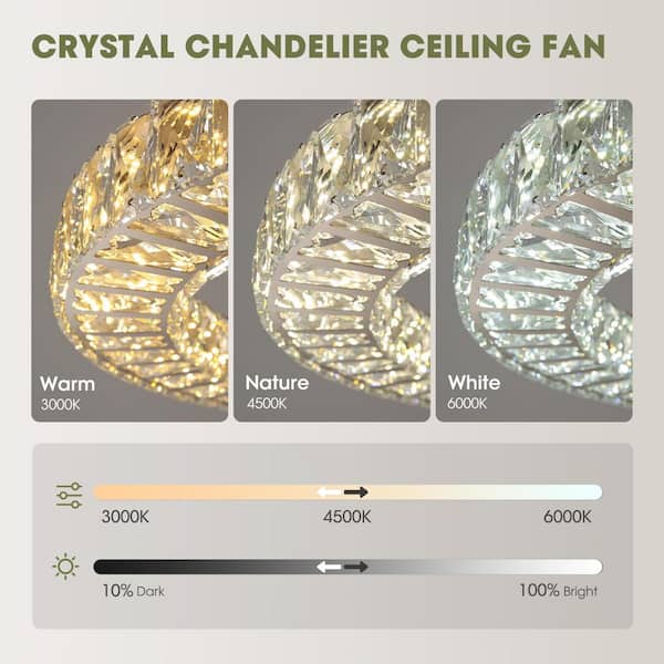 22 in. LED Smart Indoor Chrome Flush Mount Fandelier Low Profile Ceiling Fan with 3-Color Change and Remote Control