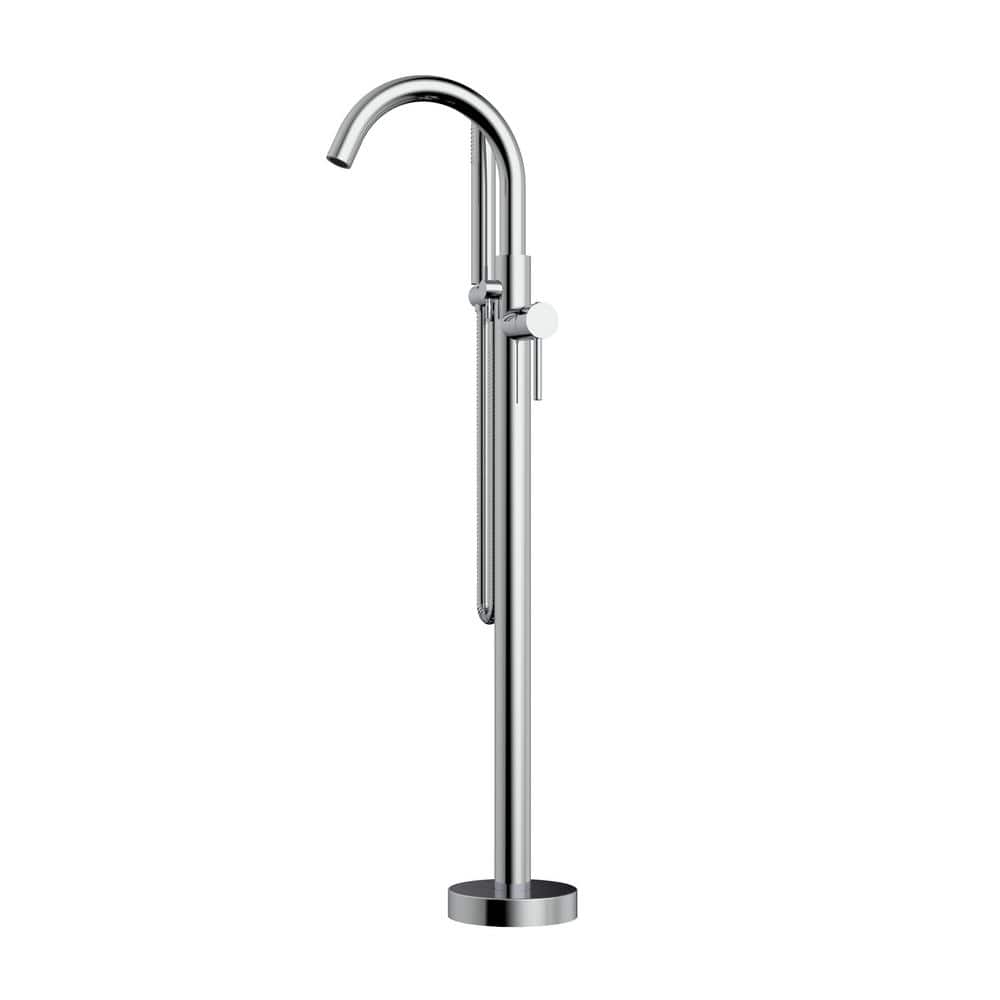 Polished Chrome Freestanding Tub Filler with Handheld Shower