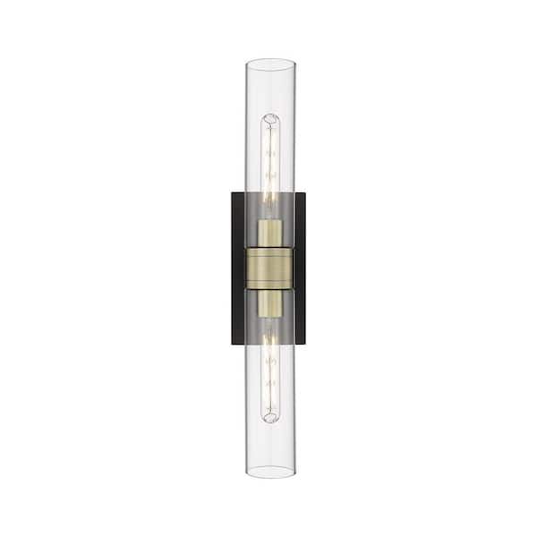 Innovations Ballston Urban 24 in. 2-Light Black Antique Brass Vanity Light with Glass Shade