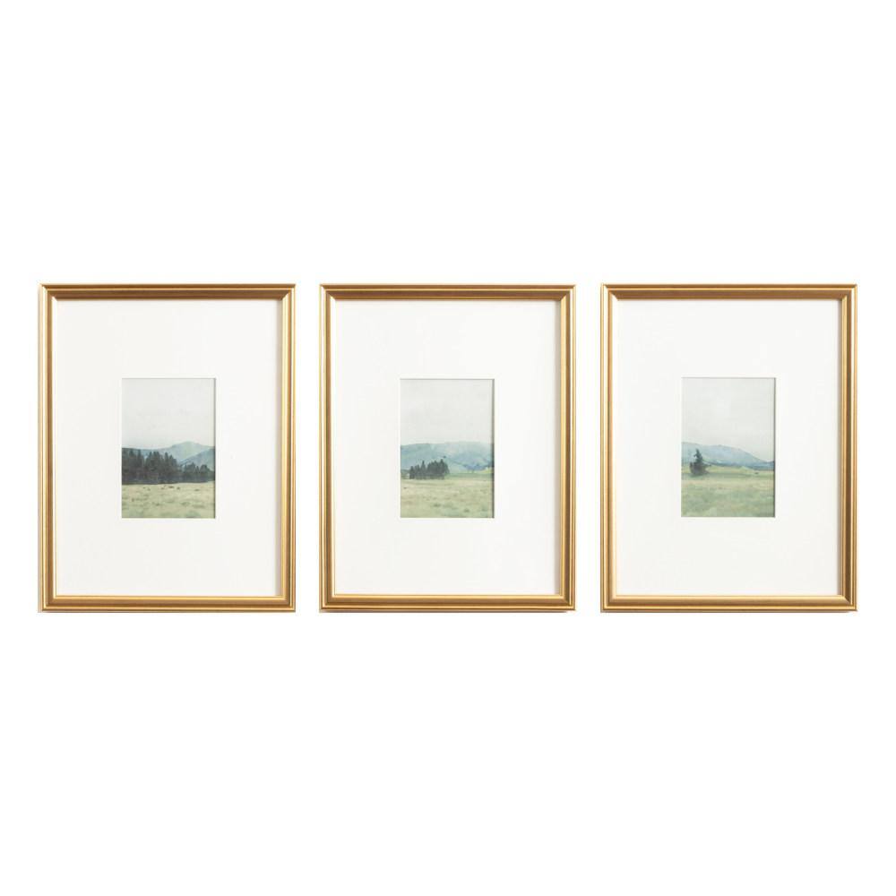 Gold Framed Watercolor Landscape Art Set, 11x14 Matted to 5x7