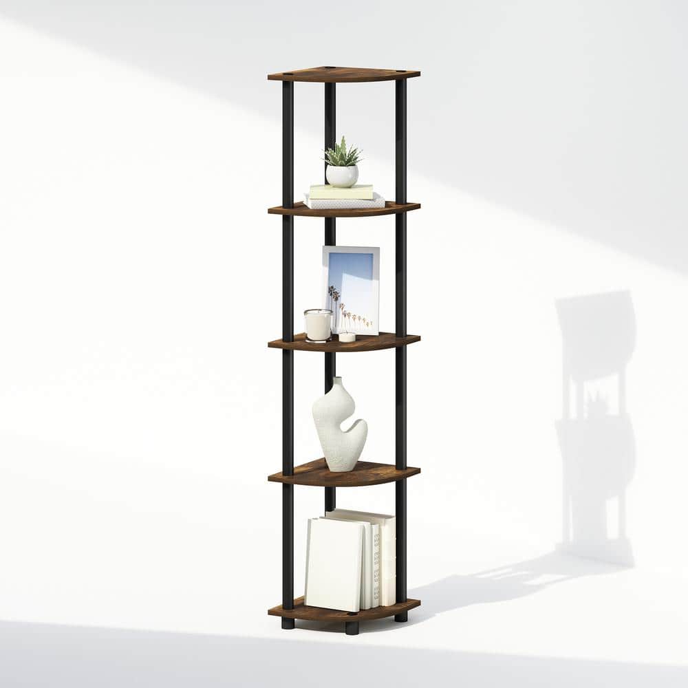 Amber Pine and Black Laminated 5-Tier Corner Wood Display Shelf
