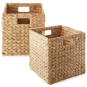 Brown Natural 12 in. x 12 in. Wicker Water Hyacinth Decorative Baskets for Storage Set of 2