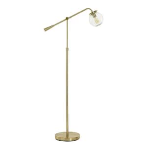 Reagan 60.5 in. Antique Brass, Clear 1-Light Standard Floor Lamp Clear Glass Round Shade