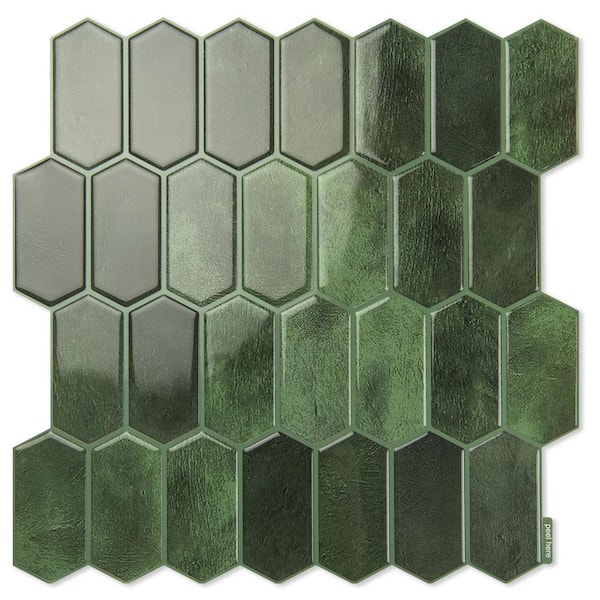 Green 12 in. x 12 in. Vinyl Peel and Stick Backsplash, Self-Adhesive Wall Tiles for Bathroom, Kitchen (10-Pack)