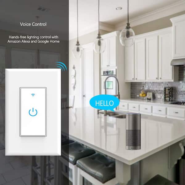 Touchscreen Light Switch, White WiFi Smart Wall Switch with App Timer, Voice Control and Neutral Wire Required, 2-Pack