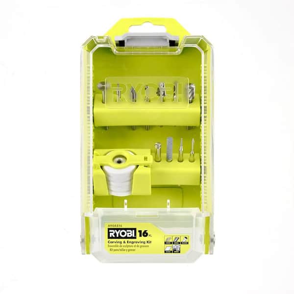 RYOBI Rotary Tool 16-Piece Carving and Engraving Kit (For Wood, Metal, Plastic, Glass and Stone)