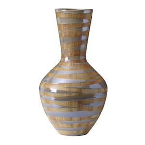 Ceramic Striped Vase For use with Faux or Dried Flowers, 7.09 in. x 7.09 in. x 13.19 in.