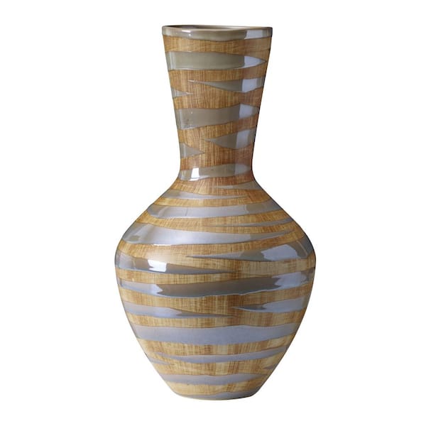 SCOTT LIVING Ceramic Striped Vase For use with Faux or Dried Flowers, 7.09 in. x 7.09 in. x 13.19 in.