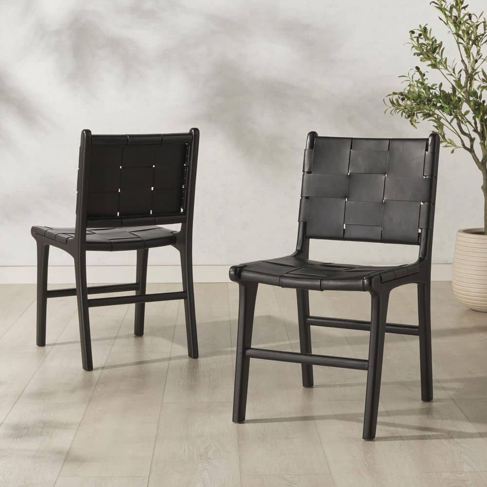 Cassaphina Black/Black Cassaphina Woven Leather Dining Chair Set of 2 price history on PriceWatchPro