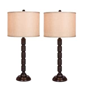 Pair of 30.5 in. Industrial, Ribbed Metal Table Lamp in a Oil Rubbed Bronze