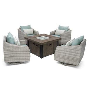 Cannes 5-Piece Wicker Motion Patio Fire Pit Conversation Set with Sunbrella Spa Blue Cushions