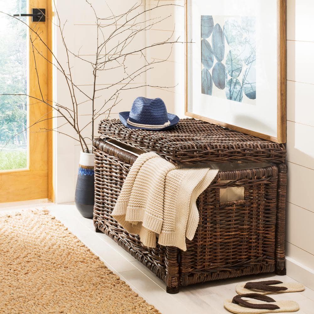 Elijah 30" Chestnut Brown Wicker Storage Trunk with Removable Lid